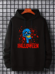 Men's Cartoon Skull Graphic Hoodie Halloween Style Drawstring Sweatshirt