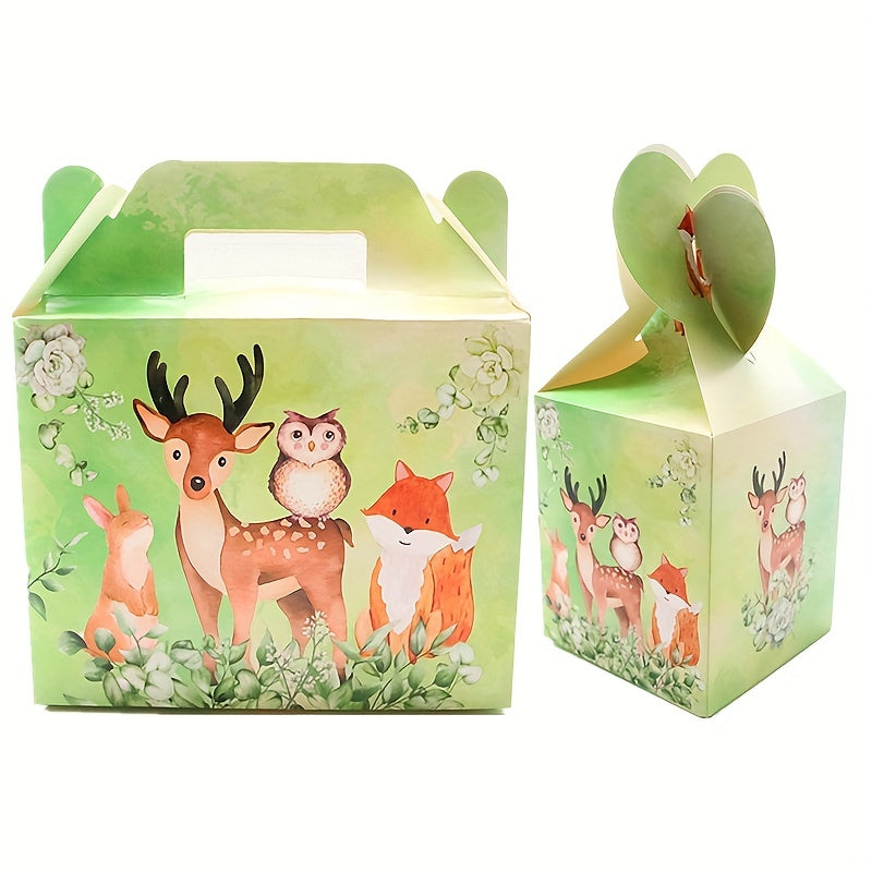 6pcs Jungle Safari Animal Party Gift Bags Square Treat Boxes Snack Boxes