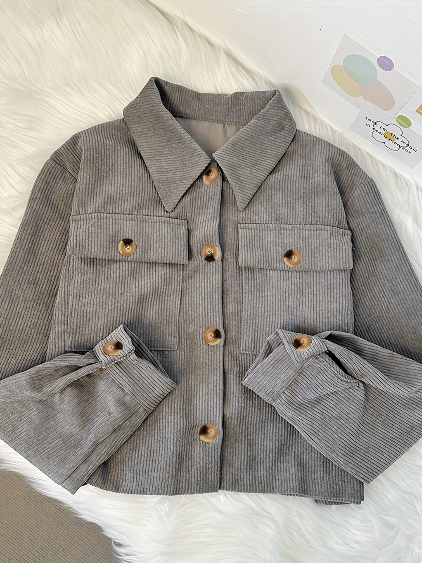 Corduroy Crop Jacket Long Sleeve Casual Fall Winter Women's Clothing