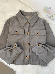 Corduroy Crop Jacket Long Sleeve Casual Fall Winter Women's Clothing