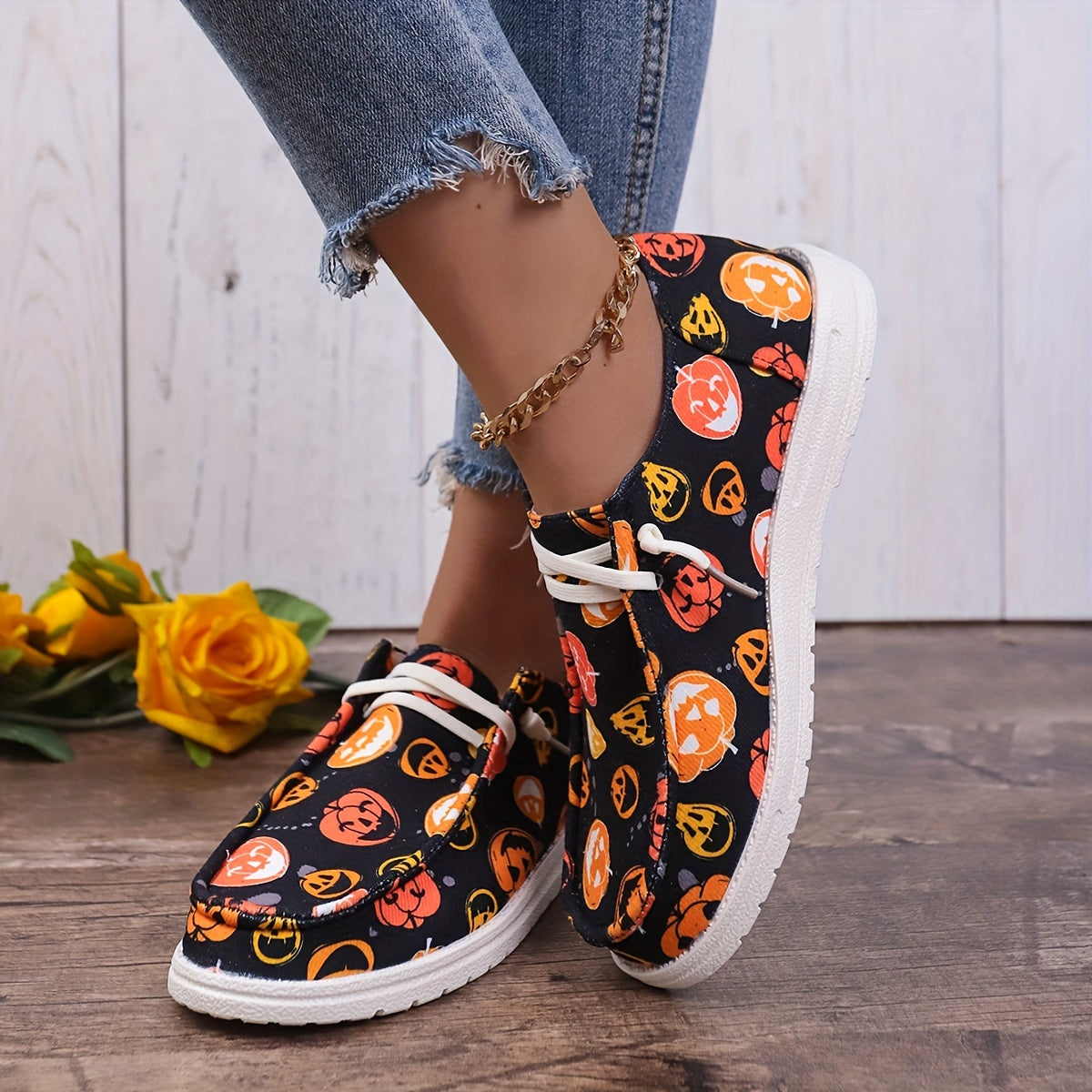 Halloween Pumpkin Pattern Flat Shoes Horror Style Sport Shoes
