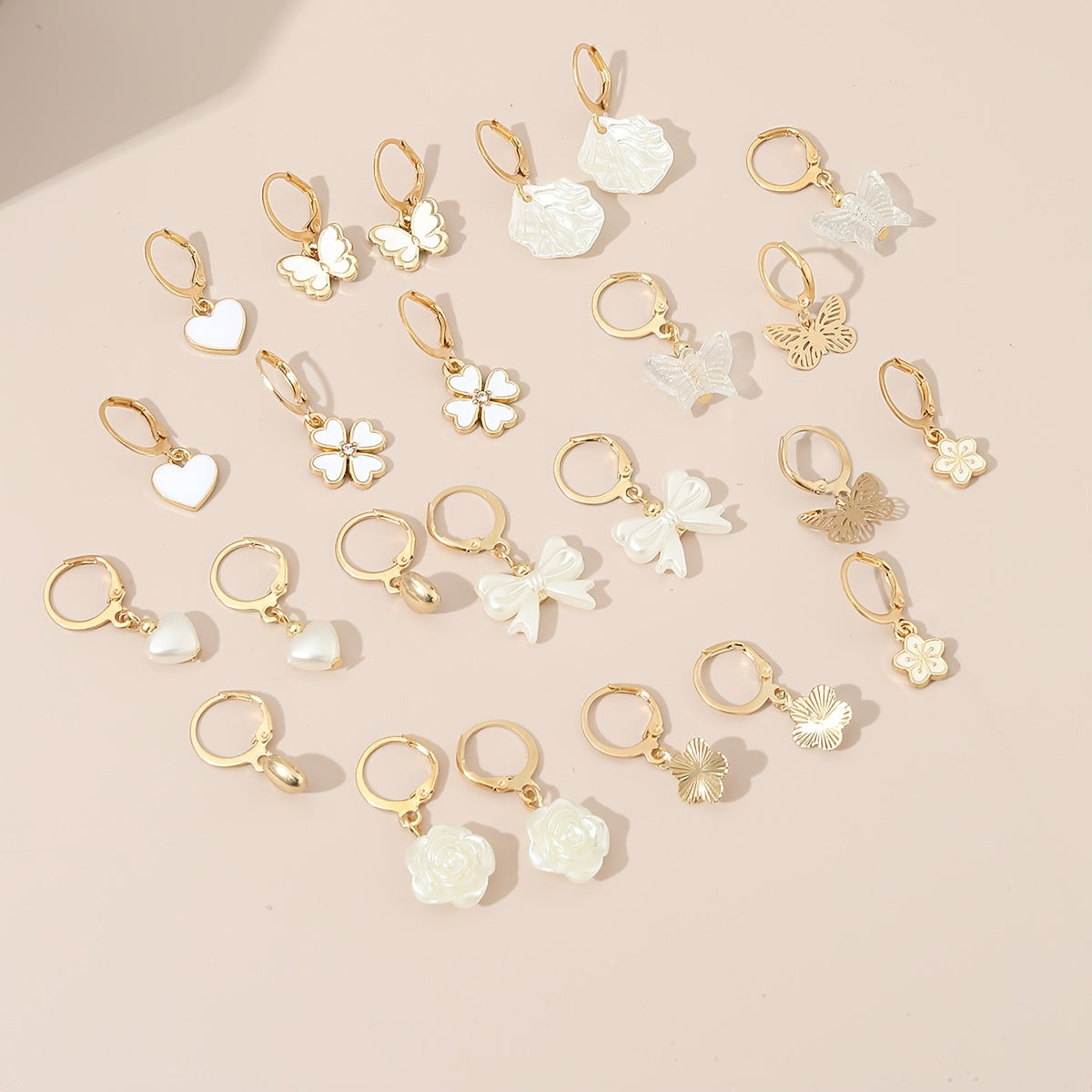 12pairs Funky Pearl Bow Flower Heart Earrings for Men Women