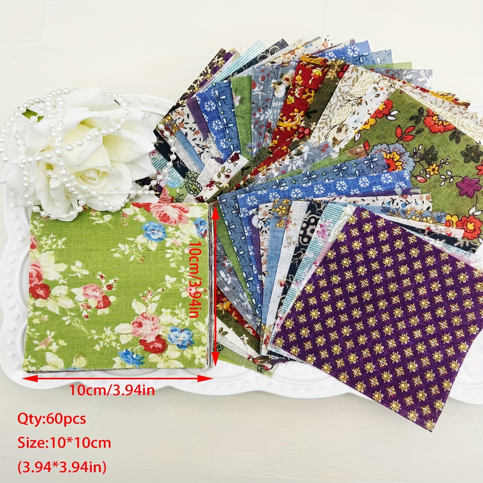 60pcs Cotton Fabric Bundles For Quilting Sewing DIY, 10x10cm Squares