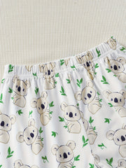 2pcs Toddler Girls Bear Graphic Pajama Set Crew Neck Long Sleeve T Shirt & Pants