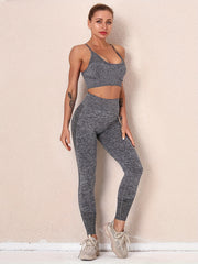 2Pcs Sporty Set Crop Top & High Waist Pant Active Wear