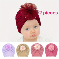2Pcs Baby Thin Turban Cap Breathable Flower Comfortable Cap