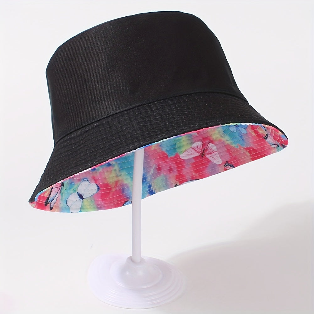 Butterfly Flag Print Reversible Bucket Hat Lightweight Fisherman Cap