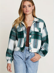 Plaid Print Button Front Jacket Casual Long Sleeve Versatile Outerwear