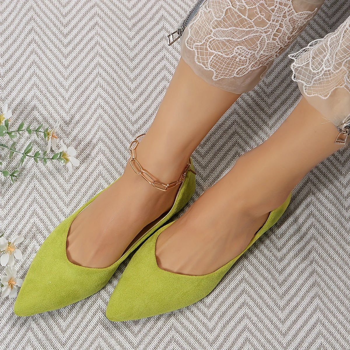 Women's Pointed Toe Ballet Flats Comfy Slip On Solid Micro Suede Shoes