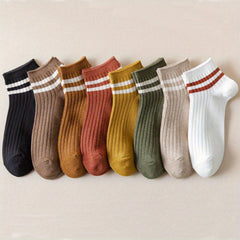 4 Pairs Stripe Print Ribbed Short Socks for Women