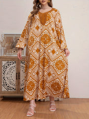 Plus Size Boho Abaya Dress Women's Plus Scarf Print Kaftan Dress