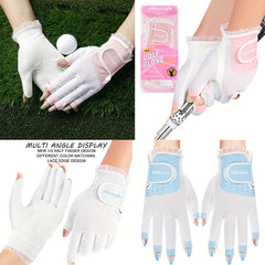 Women's Half Finger Golf Gloves Soft PU Leather Breathable Extra Grip Sport