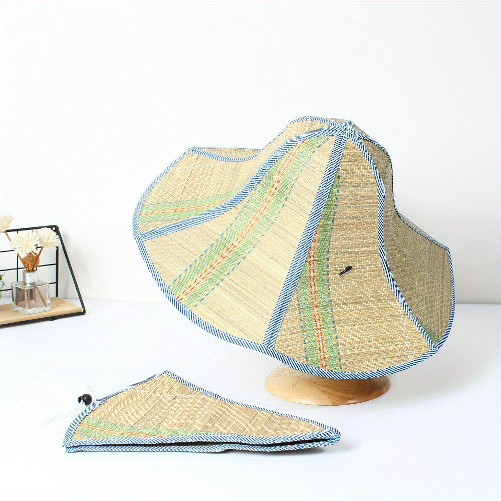 Foldable Straw Sun Hat Boho Wide Brim Portable Bucket Hat Lightweight Breathable