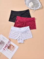 3 Pack Plus Size Lace High Rise Underwear Set