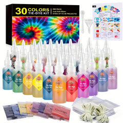 30 Colors Tie Dye Set Fabric Paint Squeeze Bottle Rubber Band Gloves DIY Craft