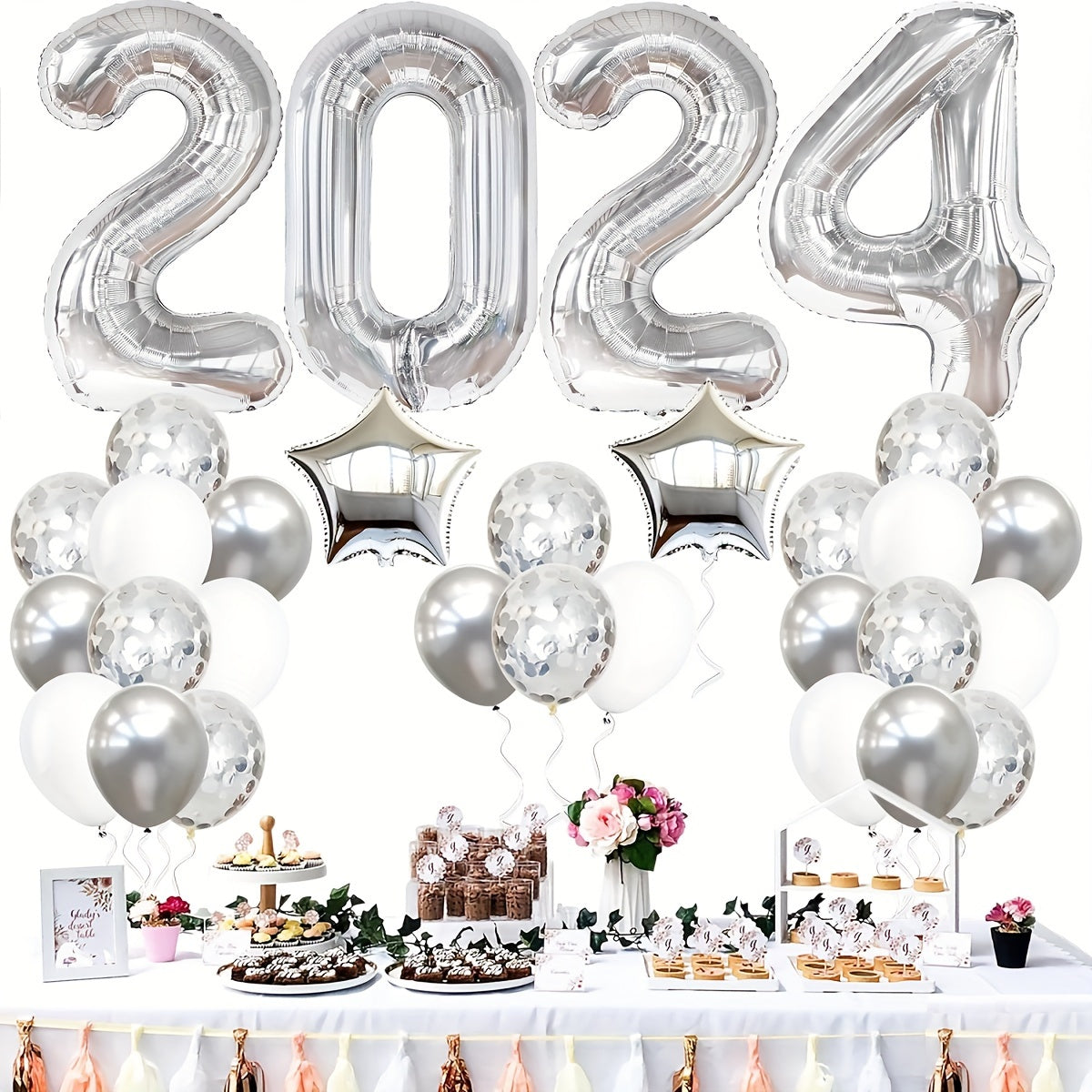 35pcs Silvery Year Theme Party Balloons Decoration Set