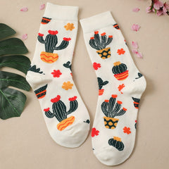 Cactus Print Mid Tube Socks Women's Stockings