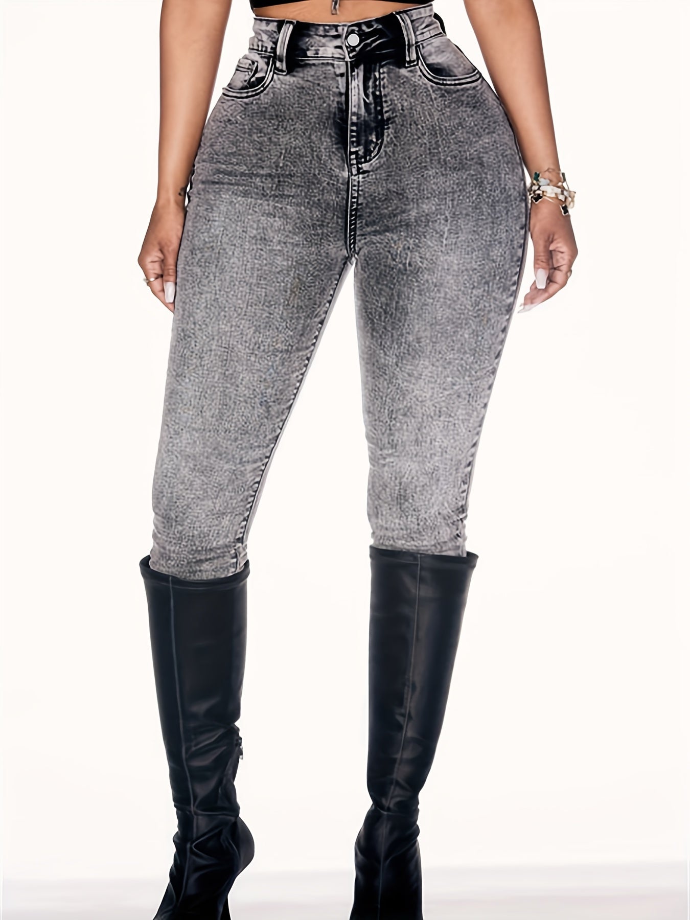 Casual Jeans Women's Plus Solid Distressed High Rise Skinny Jeans