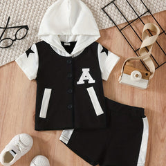 Boys Short Sleeve Side Stitch Block Pullover Top Short Shorts Set