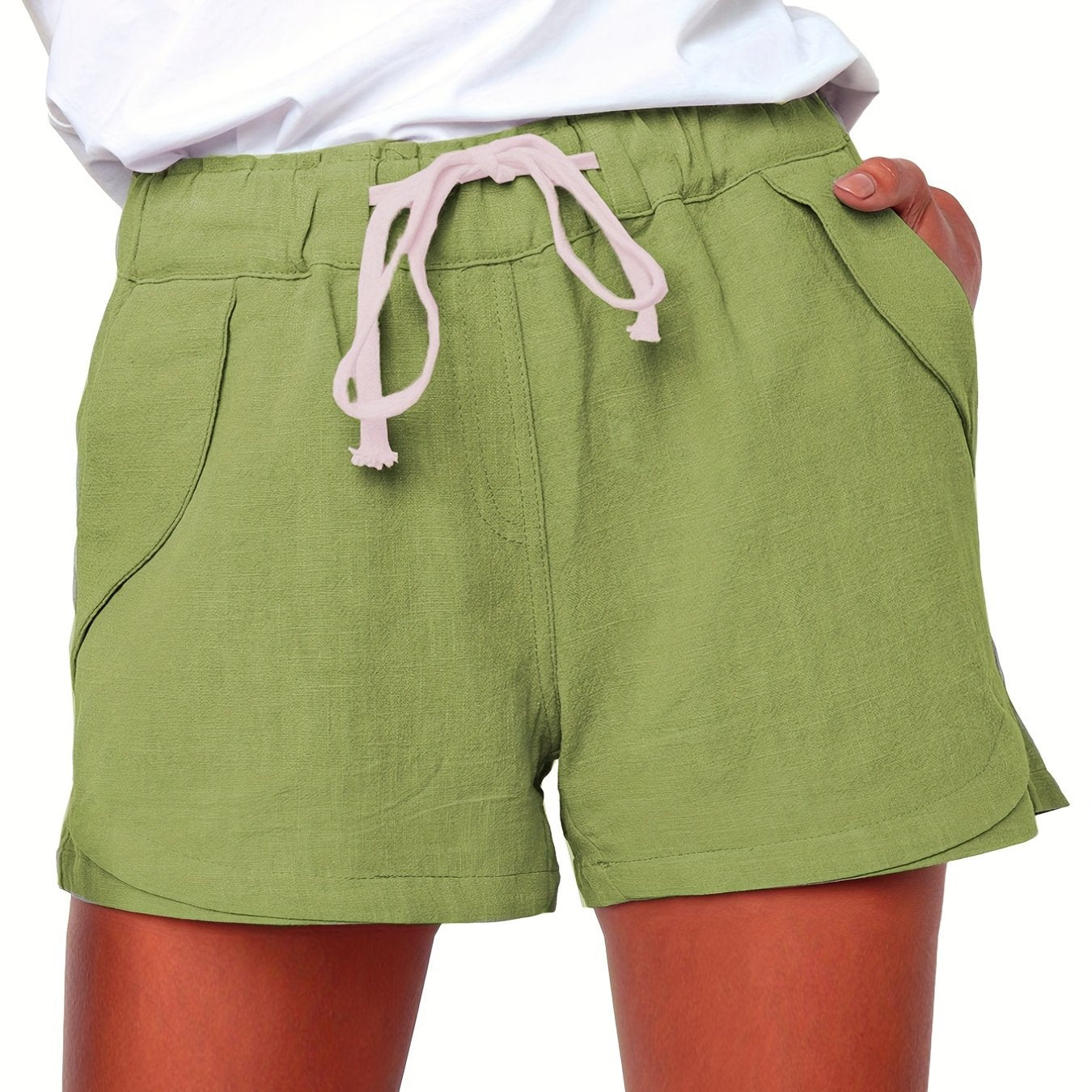 Drawstring Waist Solid Shorts High Waist Casual Shorts