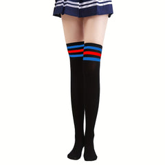 4 Pairs Striped Thigh High Socks Women's Stockings