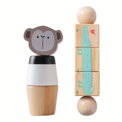 Kids' Wooden Face Rotatable Puzzle Toy Animal Screw Nut Combination Toys