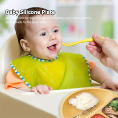 Silicone Baby Tableware Set Non Slip Feeding Bowl Plates Spoons Straw Cup