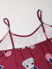 Rabbit Print Pajama Set Cami Top & Shorts With Eye Mask