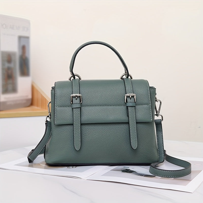 Women's Leather Crossbody Bag Detachable Strap Magnetic Closure Khaki Green