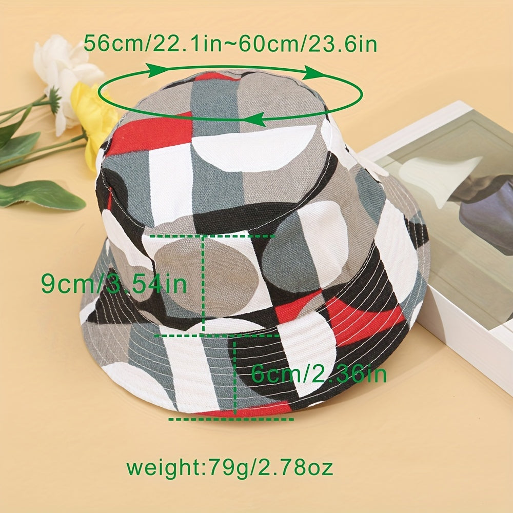 Geometric Print Bucket Hat Reversible Fisherman Cap