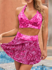 Tie Dye Bikini Set & Paisley Print Skort Swimsuit