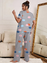 Polka Dot Pajama Set Short Sleeve Tee & Pants Lounge 2 Piece