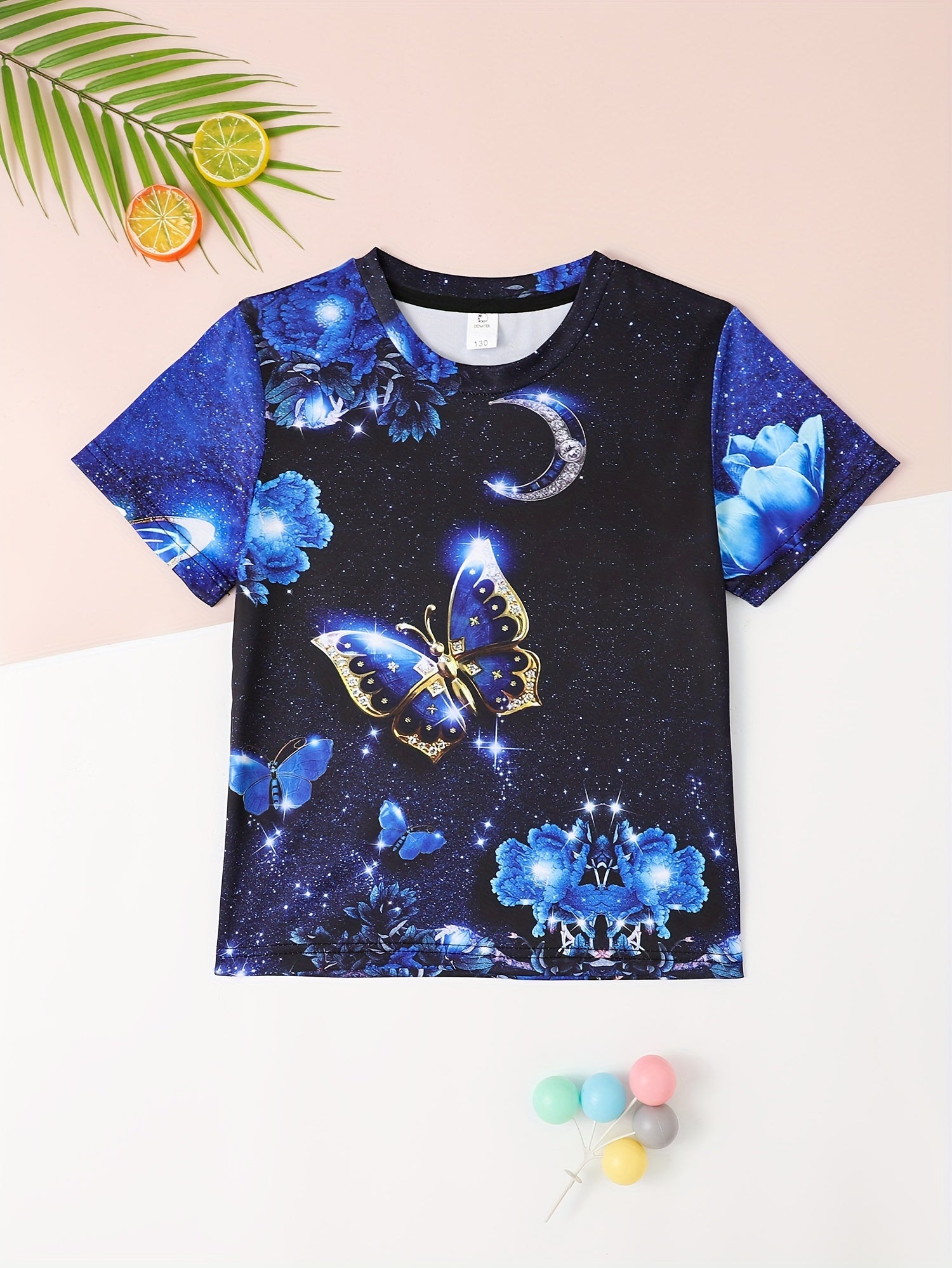 Girls Butterfly Pattern Short Sleeve T shirt - Summer Sports