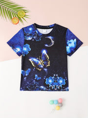 Girls Butterfly Pattern Short Sleeve T shirt - Summer Sports