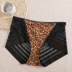 Sexy Panty Women's Plus Leopard Print Striped Mesh High Rise Brief