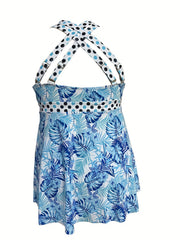 Tropical & Polka Dot Print Tankini Set