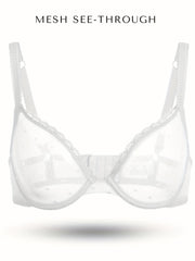 Sexy Bra Women's Plus Dot Print See through Mesh Underwire Push Up Bra
