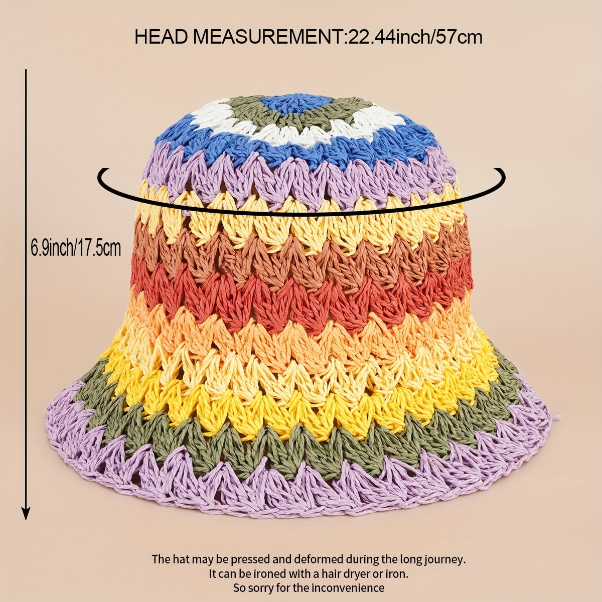Rainbow Straw Woven Bucket Hat Stylish Face Shield For Men