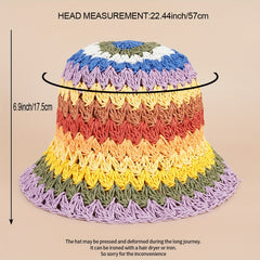 Rainbow Straw Woven Bucket Hat Stylish Face Shield For Men