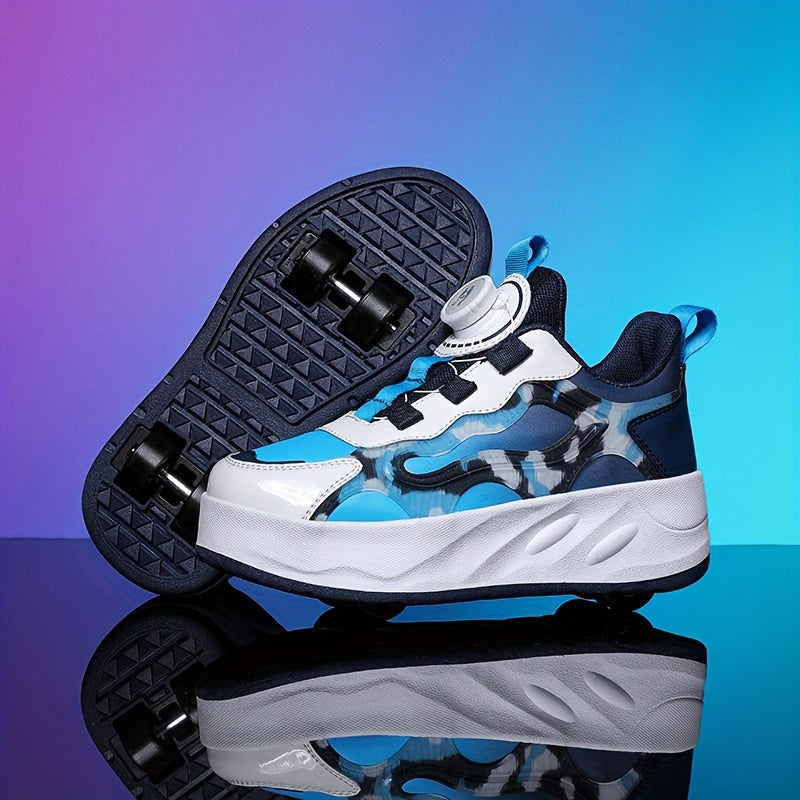 Boy's Roller Shoes with Rotating Buckle Detachable Wheels