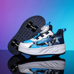 Girl's Roller Shoes with Rotating Buckle Comfy Wheel Skate Sneakers