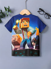 Torch Man Print Kid's T shirt Casual Short Sleeve Top Boy's Tee