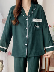 2pcs Loungewear Set Long Sleeve Top & Pants Women's Pajama Set