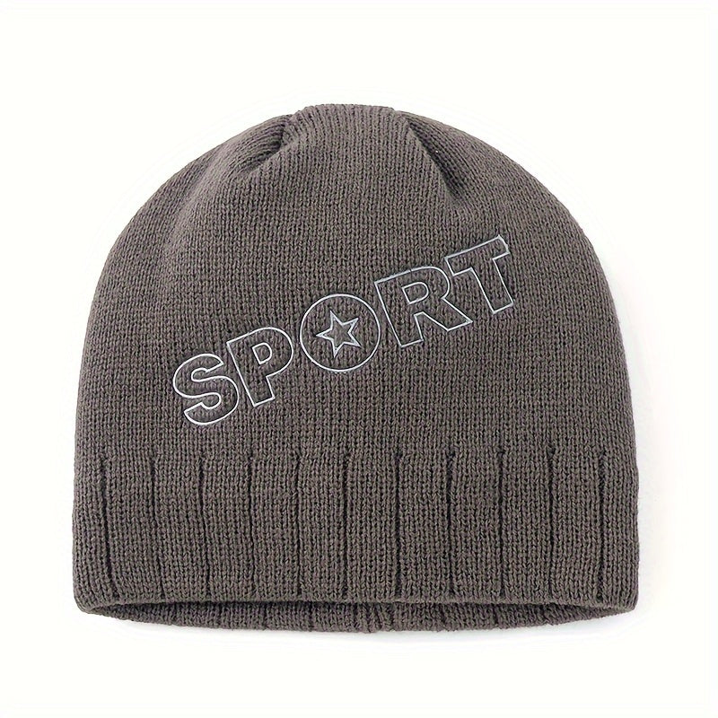 SPORT Letter Knitted Hat Outdoor Beanie Cycling Ear Protection