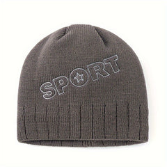 SPORT Letter Knitted Hat Outdoor Beanie Cycling Ear Protection