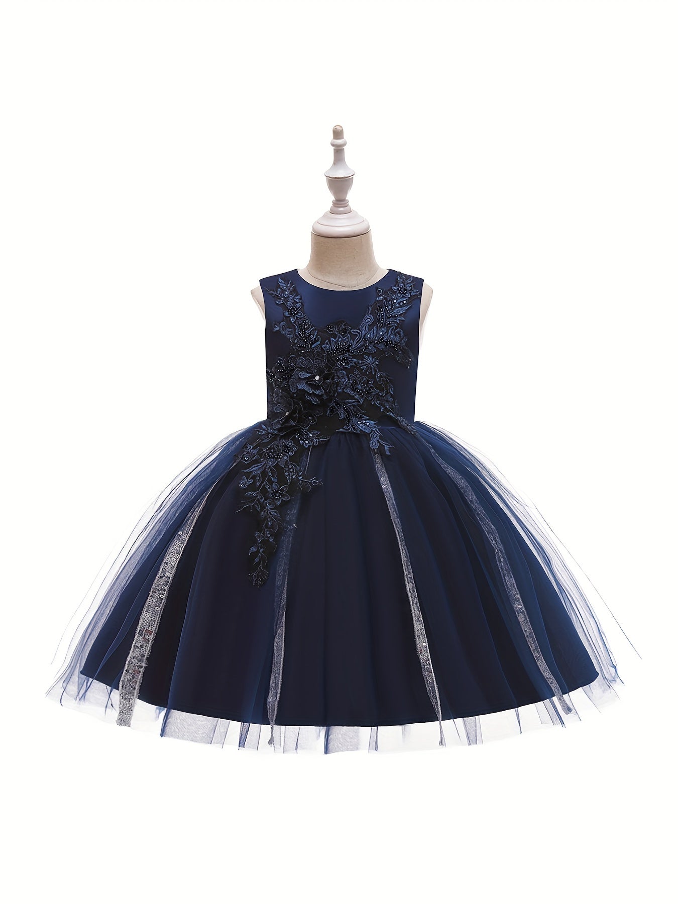 Girls Sleeveless Puffy Princess Dress Flowers Embroidery Mesh Tutu Dress