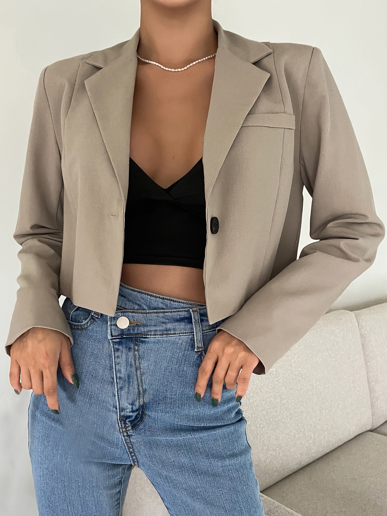 Solid Lapel Blazer Long Sleeve Outerwear