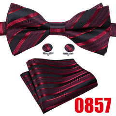 Barry Wang Men's Plaid Stripe Bow Tie Adjustable Pre-Tie Satin Formal Casual