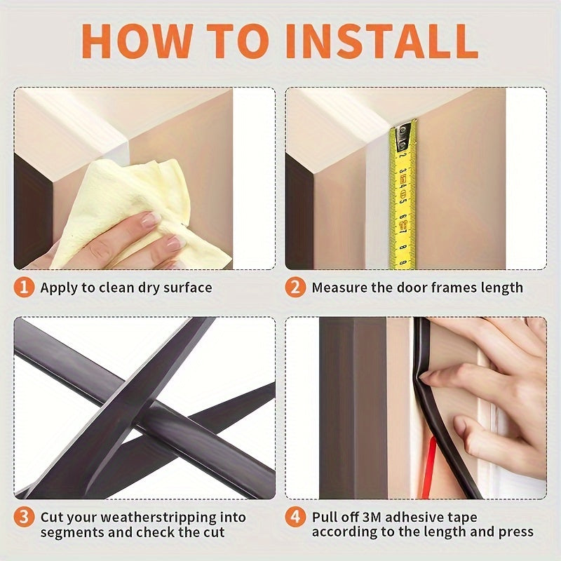 D-Shape Door Weather Stripping 10 Meter Self-Adhesive Backing Soundproofing Seal