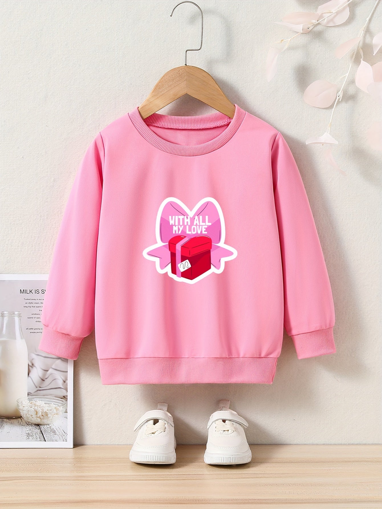 OERYUI Girls boys With All My Love Print Heart Graphic Sweatshirt Comfy Pullover
